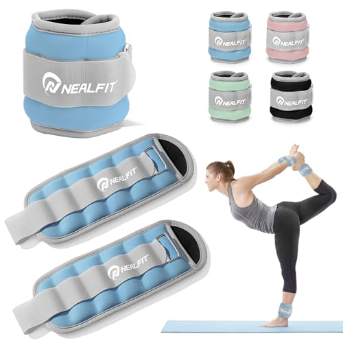 NEALFIT Ankle Weights 1/2/3/4/6/10 LBS for Men Women Kids, Leg Arm Wrist Weights with Adjustable Strap for Running, Aerobics, Strength Training, Physical Therapy, Fitness - color: Haze Blue, size: 1 lb x 2 (2LB Pair)