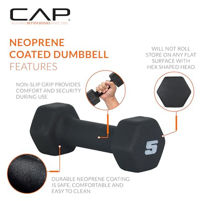CAP Barbell Neoprene Dumbbell Weights Pairs & Sets | Black - style: 60 lb Set