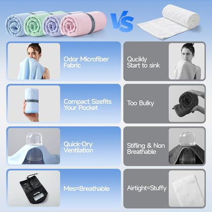 REDKISS 4 Pack Microfiber Gym Towels, Quick-Dry Sweat Towels for Workout, Yoga & Running, Soft Breathable, 39" x 16" - color: Pink/Light Blue