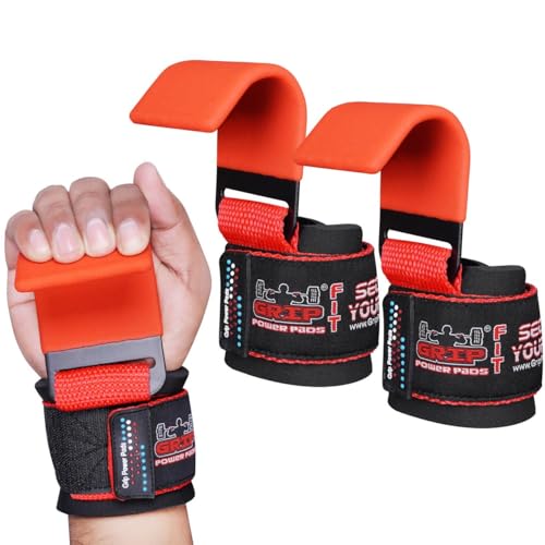 Weight Lifting Rod Hooks Heavy Duty Wrist Wraps Power Weight Lifting Training Gym Grips Straps Set of 2 - color: JET RED, size: WOMEN-Wrist Size Small/Medium