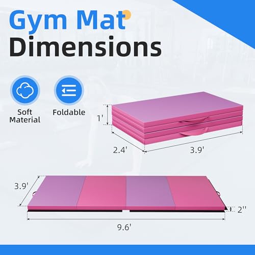 Polar Aurora 4'x10'x2 Thick Folding Gymnastics Exercise Mat Aerobics Stretching Yoga Mats - color: Purple-Pink
