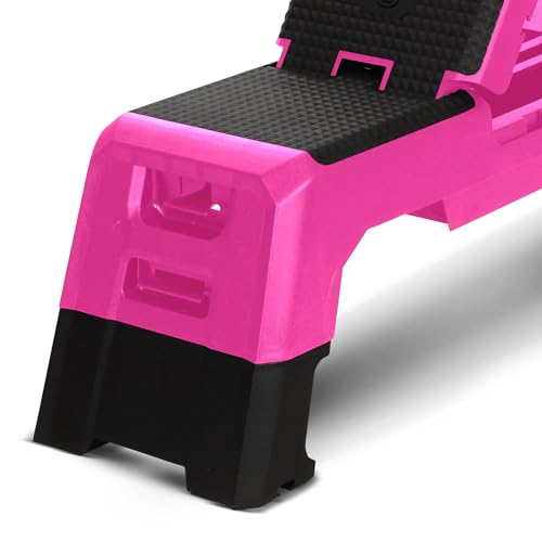 HolaHatha Compact Portable Aerobic Step Platform Exercise Fitness Equipment, Cardio Stepper with Adjustable Height for Home Gym - color: Pink