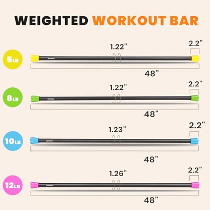 Workout Weighted Bar,Padded Exercise Weight Bar, Solid Steel Stretching weighted bar set for Body Sculpting, Physical Therapy,Body Toning - size: Set of 4-5LB, 8LB,10LB and 12LB