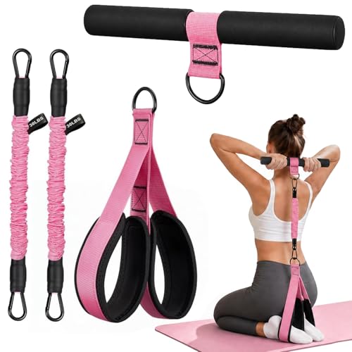 Upgraded Pedal Resistance Band with Handle, 2 Tubes Adjustable 60LBs Multifunction Exercise Bands for Core/ABS, Waist, Arm, Leg Workout & Home Gym, Portable Sit Up Exercise Equipment for Women & Men