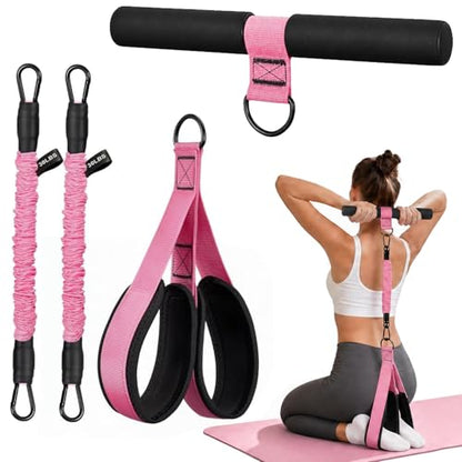 Upgraded Pedal Resistance Band with Handle, 2 Tubes Adjustable 60LBs Multifunction Exercise Bands for Core/ABS, Waist, Arm, Leg Workout & Home Gym, Portable Sit Up Exercise Equipment for Women & Men