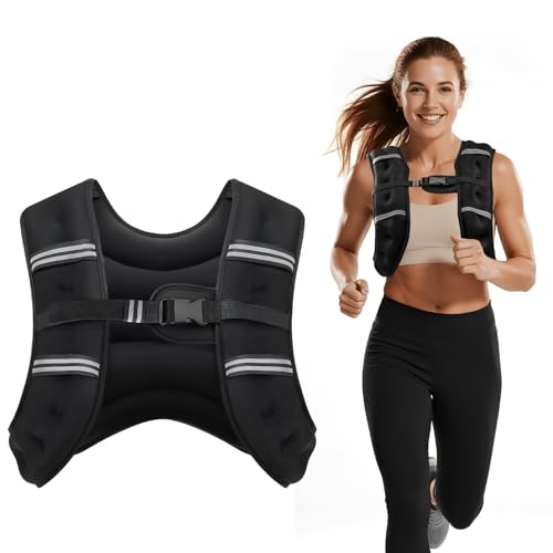 Weighted Vest, 8lb/12lb/16lb/20lb/25lb/30lb Weight Vest with Two Adjustment Straps for Men Women, Weight Vests with Reflective Stripe for Strength Training, Running, Jogging, Walking - color: Black, size: 8 LB