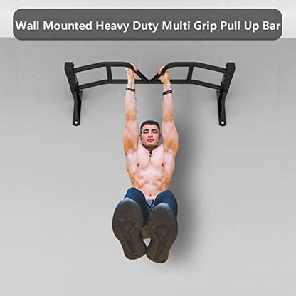Multiple Grips Heavy Duty Steel Pull Up Bar Wall Mount, Wall Mounted Home Pull Up Bar Chin Up Bar Strength Training Equipment for Indoor Workout/Home Gym, Max Weight 660 Lbs
