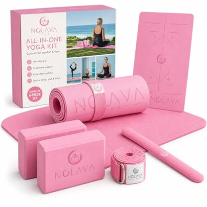 Nolava Yoga Mat with Bag – 72 x 24 inch, 1/4 inch Thick Non-Slip Mat – Includes Slap Band, Black Zippered Carry Tote with Mat Sleeve & Inner Pocket – For Yoga, Pilates, Home or Studio.