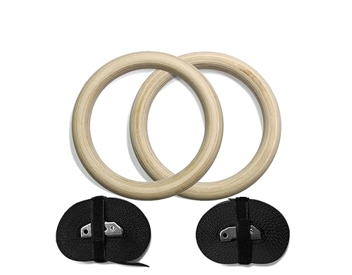 Bold 32mm Birch Wood Gymnastics Rings for Home Gym - Adjustable, Extended, and Numbered Straps for Workout Bodyweight Fitness Training，Indoor Fitness, Calisthenics, Pull Ups, and Dips