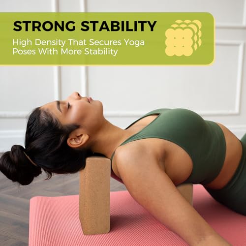 U&M Cork Yoga Blocks 2 Pack Set,Natural Cork High Density 9"x6"x3" Yoga Blocks Odor-Resistant Non-Slip for Yoga, General Fitness, Pilates, Stretching and Toning (sunflower, 9'x6'x3')
