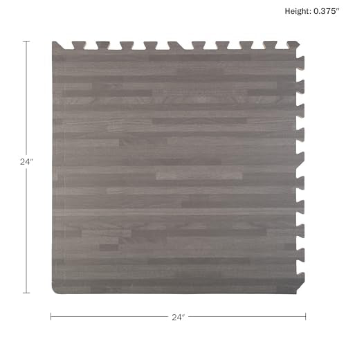 Foam Floor Tiles - 96sqft Wood Grain Interlocking Foam Tiles with Border - Foam Play Mat Playroom or Gym Flooring for Home Gym by Stalwart (Gray)