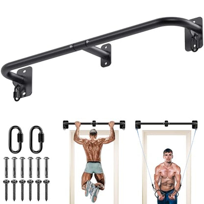 SELEWARE Heavy Duty Wall Mount Pull Up Bar, Joist Mount Chin Up Bar for Doorway, Sturdy Steel Construction, w/Resistance Band Hooks, Fits 32"/36" Wall Studs for Home Gym Strength Training - size: A: 32" x 1.3" Dia Grip