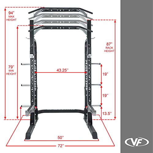Valor Fitness Half Rack Squat Machine - 5 Position Multi-Grip Pull Up Station - Adjustable Height, Plate Storage, Bar Storage and Resistance Band Pegs – 750lbs.- Optional Weightlifting Platform Bundle