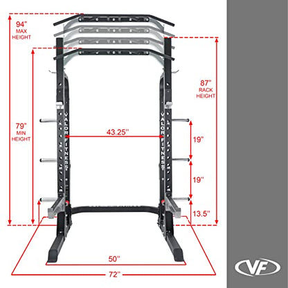 Valor Fitness Half Rack Squat Machine - 5 Position Multi-Grip Pull Up Station - Adjustable Height, Plate Storage, Bar Storage and Resistance Band Pegs – 750lbs.- Optional Weightlifting Platform Bundle
