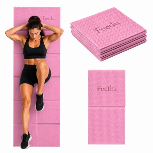Foldable Yoga Mat, 72" x 24", 6mm Thick, Lightweight & Non-Slip - color: Pink