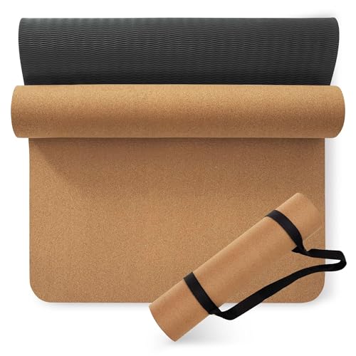 Premium Cork Yoga Mat 1/4 & 2/5 Inch Thick 72 x 26 in, Thick Cork and TPE Non Slip Yoga Mats for Women Men, Sweat Proof Eco-friendly, Great for Hot Yoga & Workouts