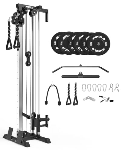 Mikolo Wall Mount Cable Station, Cable Crossover Machine with Dual Pulley System and 19/27 Adjustable Positions for Home Gym Fitness Equipment