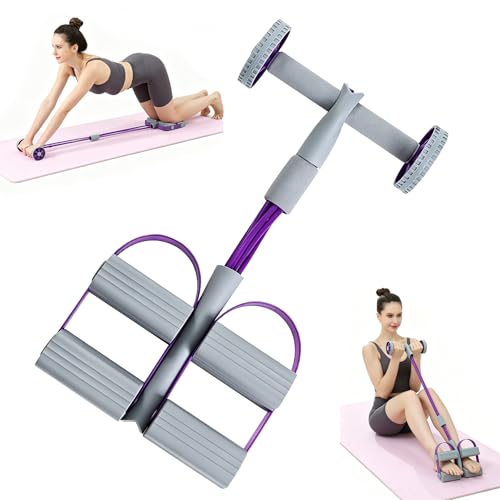 6-Tube Pedal Resistance Bands with Handles & Ab Roller, 2-in-1 Foot Pedal Puller, Home Gym Workout Equipment for Core Training, Full Body Exercise for Arm, Leg, Waist, Back