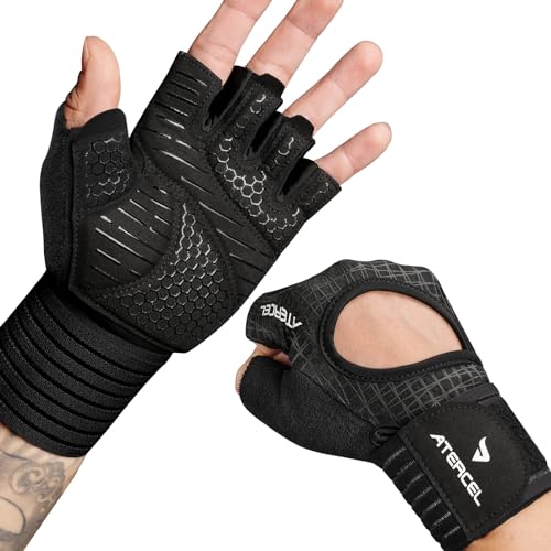 ATERCEL Gym Gloves for Men with Wrist Support, for Workout Weight Lifting - size: Samll
