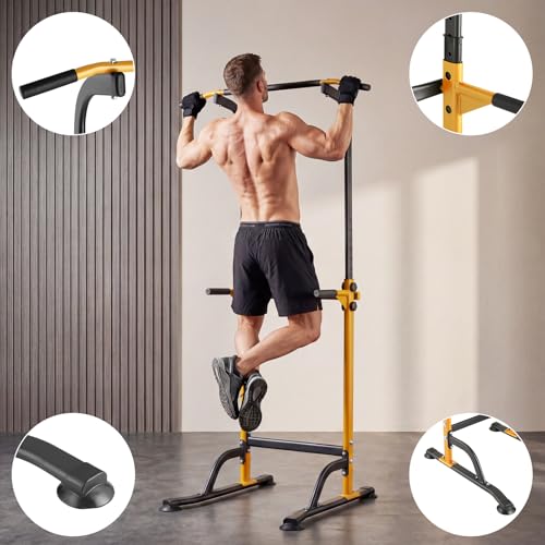 Pull Up Dip Station – Adjustable Power Tower with 10 Levels, 330LBS Capacity, Heavy Duty Steel Frame, Home Gym Strength Training
