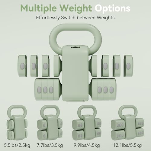 Pink Dumbbell Set for Women - Adjustable Kettlebell Weights Set, 4-in-1 Hand Weights (2.2-12.1lbs) | Free Weights Dumbbells Set for Home Exercise & Fitness