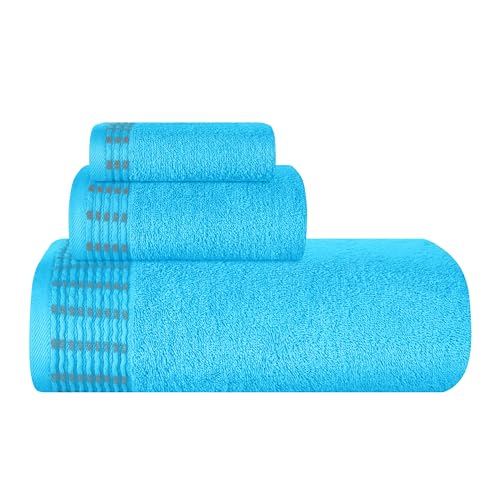 MALLONI HOME Ultra Soft 3 Pack Cotton Towel Set, Contains a Bath Towels 28x55 inch, a Hand Towels 16x24 inch & a Wash Coths 12x12 inch, Ideal Everyday use, Compact & Lightweight - Turquoise Blue - color: Turquoise Blue, size: 3 Pack Set