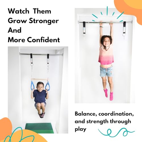 Doorway Swing for Kids Indoor - Trapeze Bar and Gymnastic Rings Combo and Classic Rope Swing for Doorway Gym