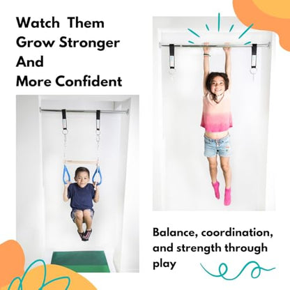 Doorway Swing for Kids Indoor - Trapeze Bar and Gymnastic Rings Combo and Classic Rope Swing for Doorway Gym