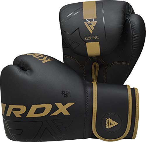 RDX Boxing Gloves, Pro Training Sparring, Maya Hide Leather, Muay Thai MMA Kickboxing, Men Women Adult, Heavy Punching Bag Focus Mitts Pads Workout, Ventilated Palm, Multi Layered, 8 10 12 14 16 18 Oz - color: GOLDEN, size: 14 OZ