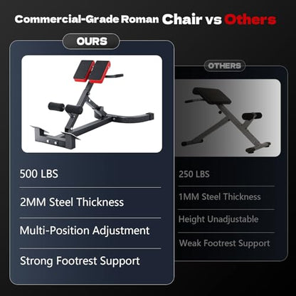 Roman Chair, Adjustable Hyper Back Extension Machine - 500LBS Multi-Function Back Extension Bench Machine for Glute, Hamstring and Lower Back Workout Equipment for Home Gym Fitness - color: Black