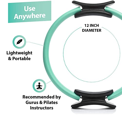 Pilates Ring - 12" Magic Circle w/Dual Grip, Foam Pads for Inner Thigh Workout, Toning, Fitness & Pelvic Floor Exercise - Yoga Rings w/Bonus Exercise Guide - color: Teal