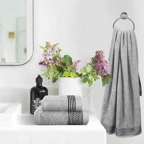 Ultra Soft 3 Pack Cotton Towel Set, Contains a Bath Towel 28x55 inch, a Hand Towel 16x24 inch & a Wash Coth 12x12 inch, Ideal Everyday use, Compact & Lightweight -Light Grey