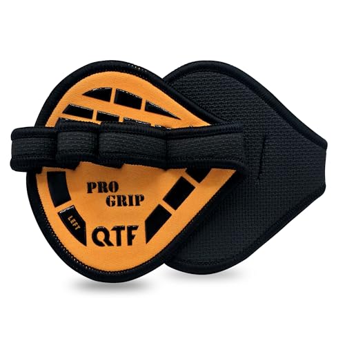 QTF Gym Grips Pads - Neoprene Gloves Gym Palm Protector Weight Lifting Grips Replacement of Workout Gloves Men and Women - Lifting Grip Pads for Weightlifting, Calisthenics. - color: Black-Orange