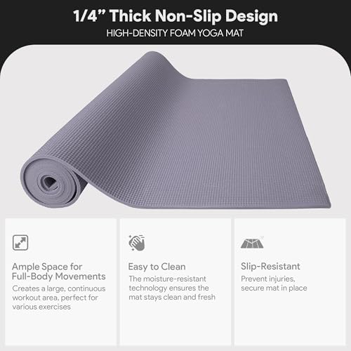 Fitvids All Purpose 1/4-Inch High Density Anti-Tear Exercise Yoga Mat with Carrying Strap, Multiple Colors