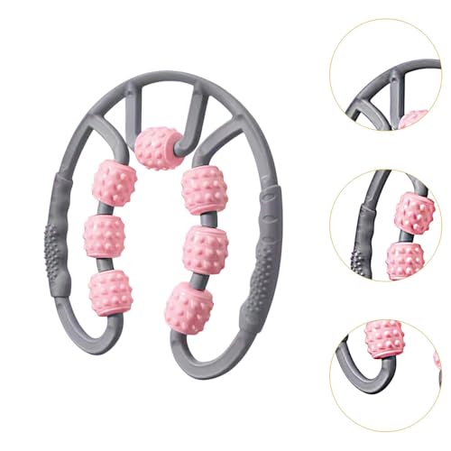 Qianly Muscle Roller for Legs Portable 7 Wheel Massage Roller Body Massager with Ergonomic Handles Manual Fitness Equipment for Home, Gray and Pink - color: Gray and Pink