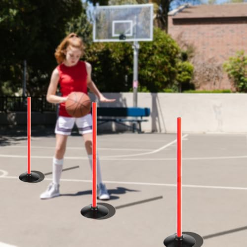 TNZMART 3.3FT Training Agility Poles Detachable Soccer Training Sticks Multi-Purpose Slalom Boundary Poles with Rubber Bases - color: Orange