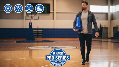 6 Pack - 9" Blue Soccer Training Traffic Cones - Speed Agility Cones for Sports Football Basketball Skating Obstacle Course Drills - Indoor Outdoor Plastic Field Markers, Coaching & Practice Equipment