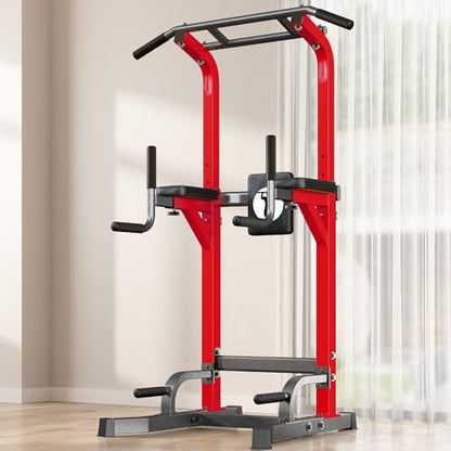 SogesPower Power Tower Pull Up Bar Station Multi-Function Pull Up Bar Stand for Home Gym, Adjustable Height Pull Up Dip Station Dip Bar Strength Training Fitness Equipment,Up to 500LBS - color: Red