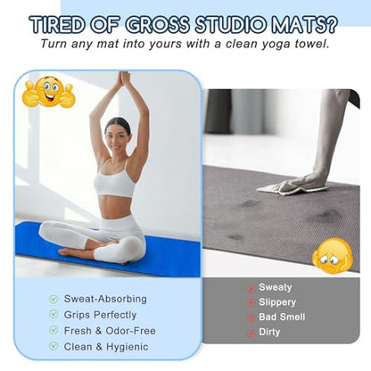 Hot Yoga Towel Set (2-Pack) – Super Absorbent, Skidless Sweat Towel for Hot Pilates, Bikram & Fitness - color: Blue