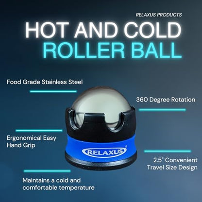 Harmony ICE - HOT ROLLER Massage Roller Ball - Insulating Gel Maintains Cold or HEAT Temperature - Food Grade Stainless Steel, Deep Targeted Massage Relieves Stress, Muscle Aches & Pains (COLORS VARY)