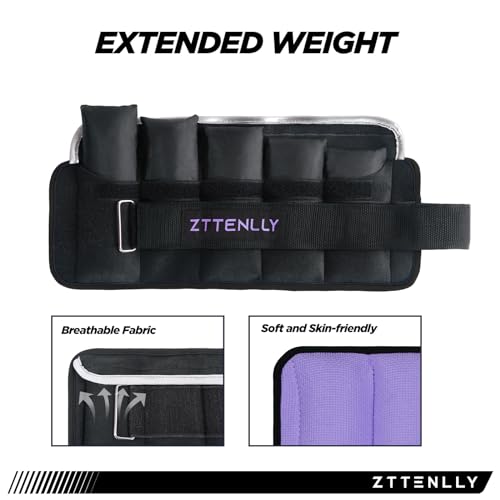 Adjustable Ankle Weights 1-5/10/15/20LBS Pair with Carry Bag - Breathable Fabrics, Reflective Trim - Strength Training Leg Wrist Arm Ankle Walking Weights Sets for Women Men Kids - color: Purple, size: 5 lbs Pair (2.5 lbs Each)