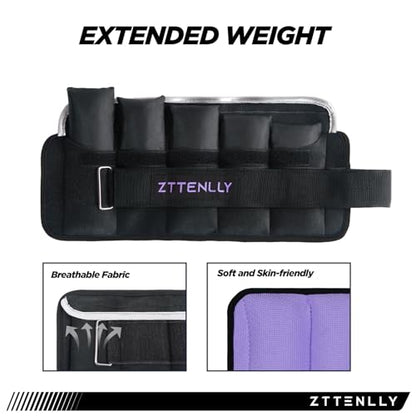 Adjustable Ankle Weights 1-5/10/15/20LBS Pair with Carry Bag - Breathable Fabrics, Reflective Trim - Strength Training Leg Wrist Arm Ankle Walking Weights Sets for Women Men Kids - color: Purple, size: 5 lbs Pair (2.5 lbs Each)