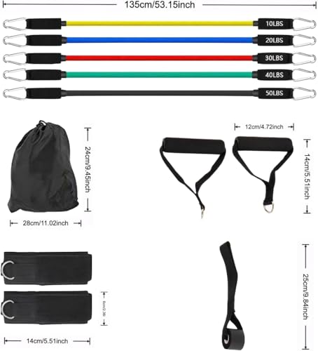 Resistance Bands Workouts Set for Women and Men with Handles - Heavy Duty 150lbs, 11 Piece Elastic Tube Kit for Gym & Home, Strength Training, Yoga, Pilates Therapy for Legs, Chest Power Systems