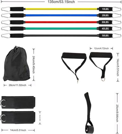 Resistance Bands Workouts Set for Women and Men with Handles - Heavy Duty 150lbs, 11 Piece Elastic Tube Kit for Gym & Home, Strength Training, Yoga, Pilates Therapy for Legs, Chest Power Systems