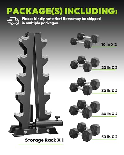 HANDBODE A-Frame Dumbbell Rack Heavy Duty Weight Stand for Dumbbells, Space-Saving Metal Storage Organizer, Sturdy Dumbbell Holder for Home Gym - style: 300 lb Set (10, 20, 30, 40, 50 lb) *2 & Rack