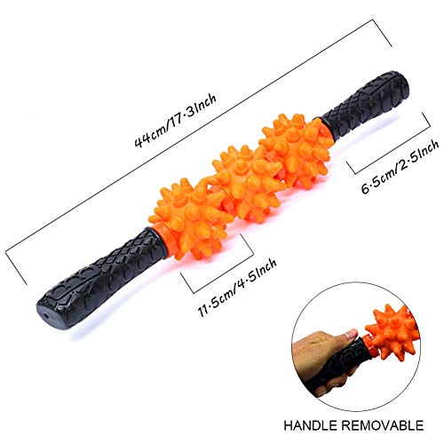 Muscle Roller Stick, Spiky Massage Stick Muscle Roller Deep Tissue Muscle Relaxation Massager Relief Muscle Soreness/Cramping and Tightness with Adjustable Handle for Back/Legs/Shoulder