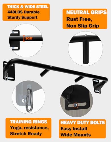 Joist Mount Pull Up Bar, Wall Chin Up Bar Ceiling Mount for Beams, Heavy Duty Steel Construction, Home Gym Workout Equipment -Patent Pending - color: Wall Mounted for 7-8ft Beams, 32in Span Studs
