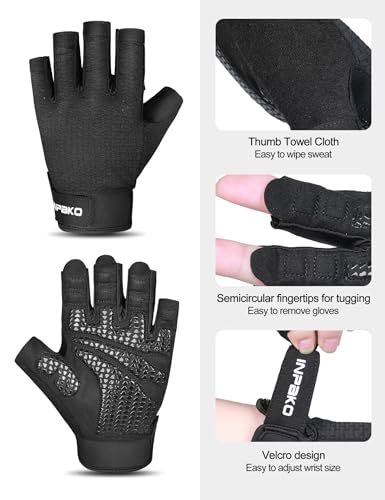 Workout Gloves for Men and Women, Half-Finger Gym Gloves, Shock-Absorbing, Anti-Slip & Breathable Exercise Gloves, Black - size: X-Large (Palm Width: 4.25 inches)