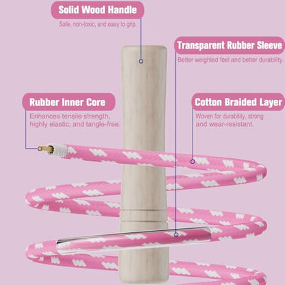 Jump Rope for Kids - Wooden Handle - Adjustable Cotton Braided Fitness Skipping Rope for Toddler Fitness Workout Exercise Outdoor Activity
