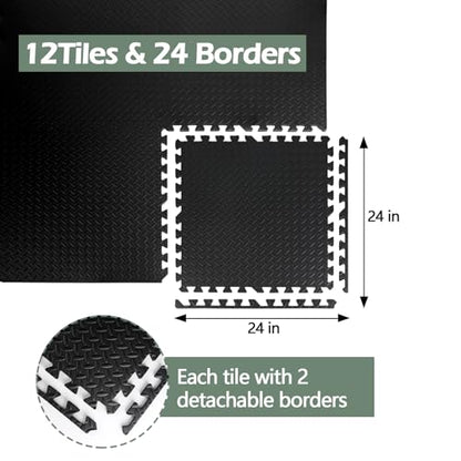 48 Sq Ft Interlocking Gym Mats, EVA Foam Puzzle Exercise Tiles for Home Gym, Yoga, Kids Playroom, Non-Slip Floor Protection (12 Tiles) - size: 48 Sq Ft